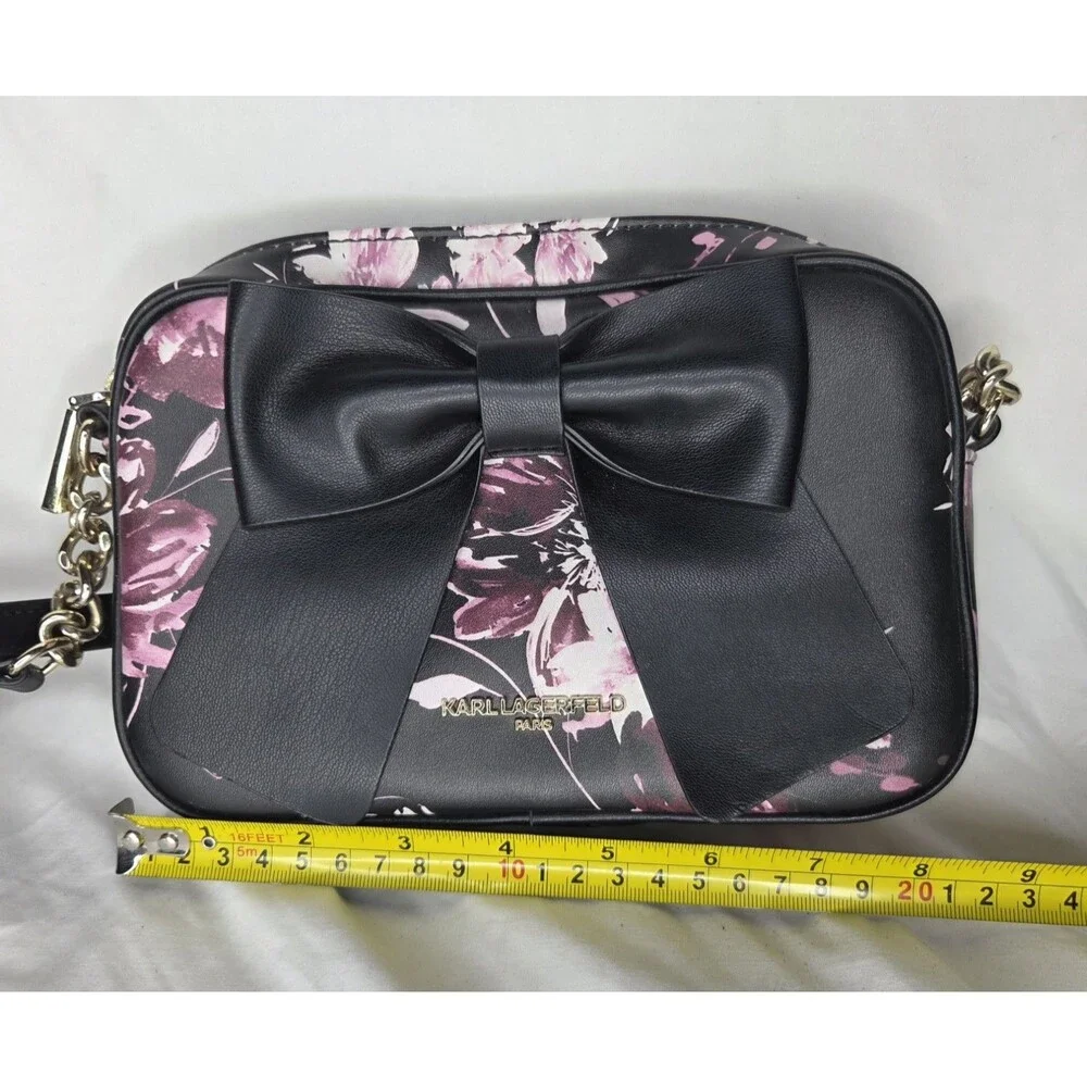 KARL LAGERFELD Black Floral Berry Bow Accent Crossbody Shoulder Bag Purse